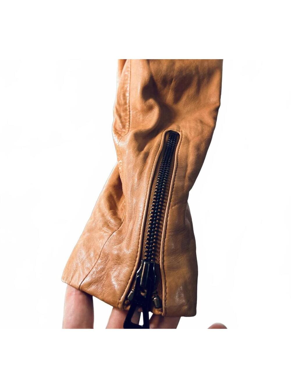 Bod & Christensen Tan Lambskin Leather Moto Jacket Leopard Print Lining Small - Picture 3 of 7